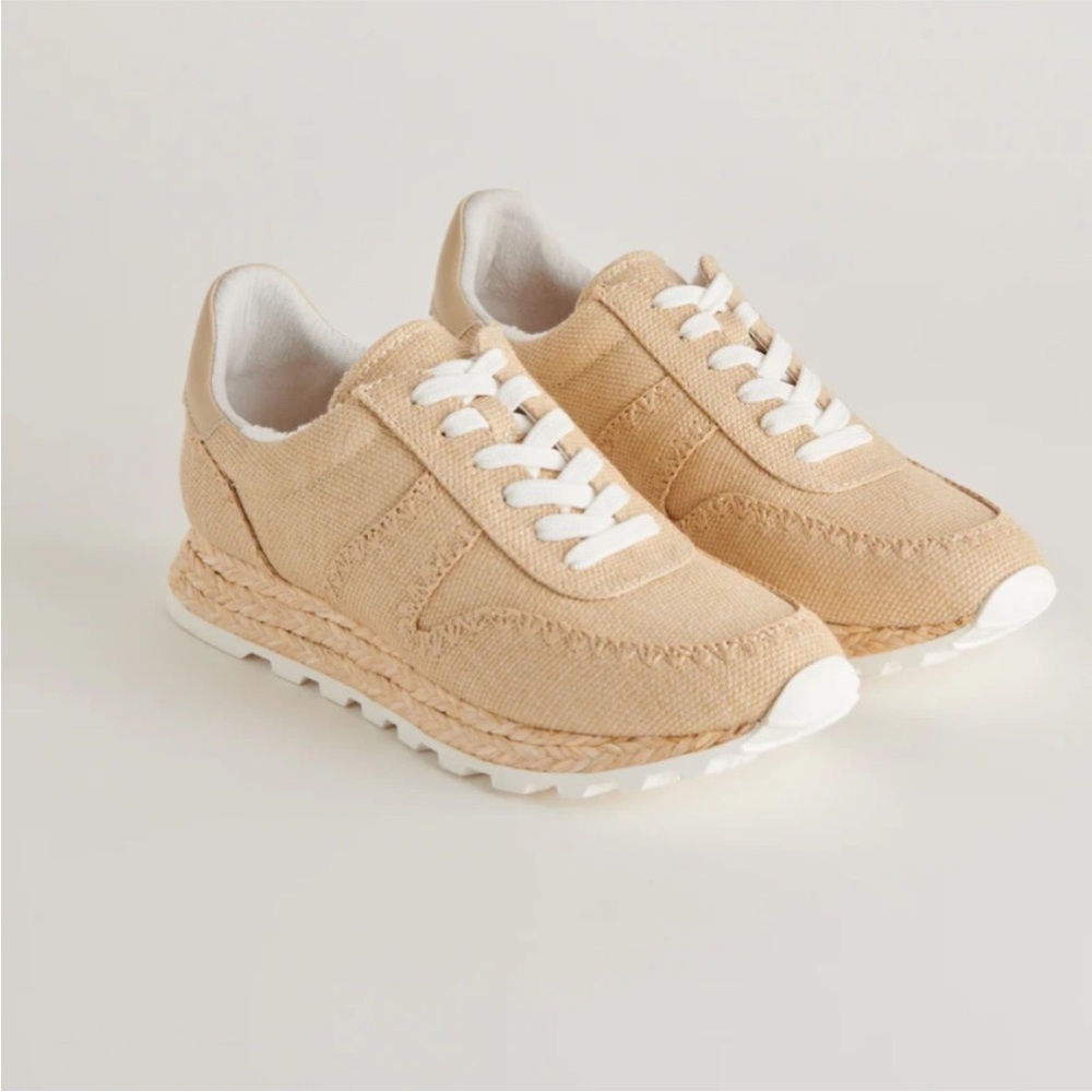 Dolce Vita Beige Canvas Espadrille-Style Sneakers with White Accents